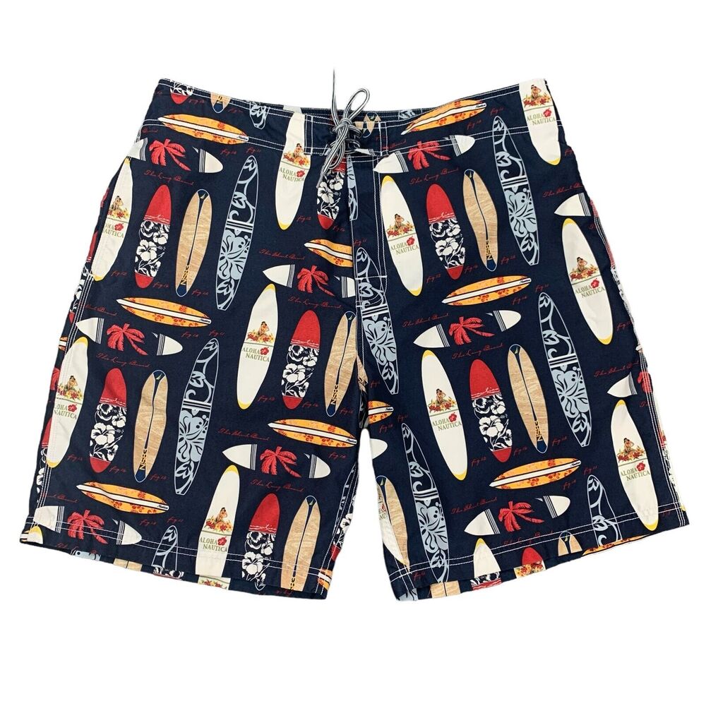 Nautica Board Short Mens 38 Longboard Surfboard Drawstring Tie Beach Surf *READ